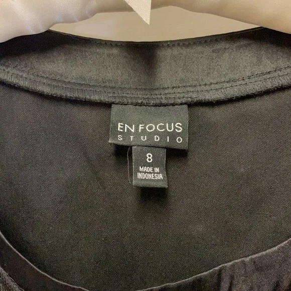 Enfocus Studio Black Sheer Circle Pattern Short Sleeve Mini Shift Dress Size 8 - Picture 8 of 14